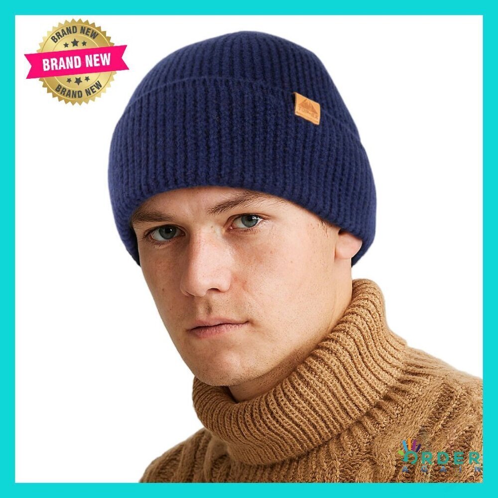 Merino Wool Fleece-Lined Beanie Warm Winter Hat Hiking Skiing Running